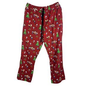 Bedhead Peanuts Christmas Pajama Pant Brown L Festive Holiday Snoopy Wide Leg